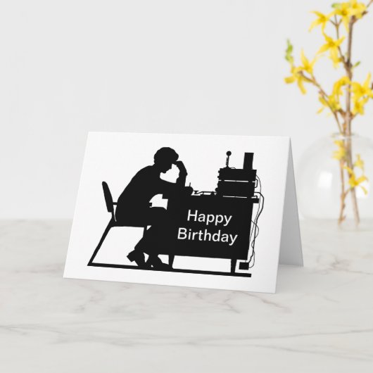 男性ハムテイクメッセージシルエット誕生日カード カード (黄色い花)