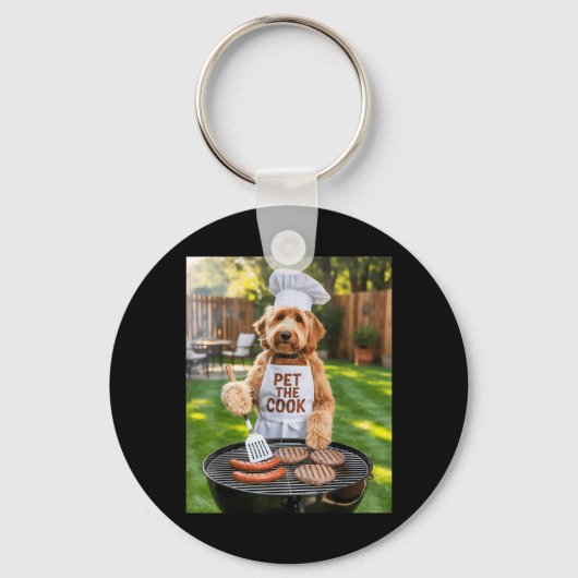 男性バーベキュー愛犬家 メンズTシャツ キーホルダー (正面)