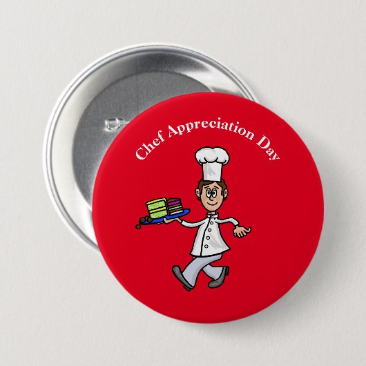 男性パティシシェフまたはベーカーのボタン 缶バッジ (正面&裏面)