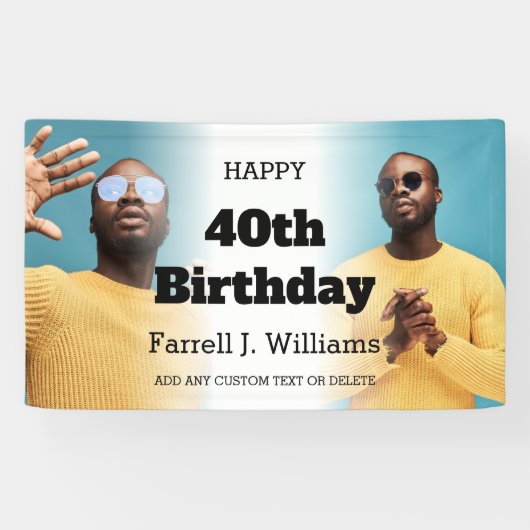 男性パーソナライズされた写真コラージュ40歳の誕生日パーティー 横断幕 (横)