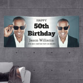 男性パーソナライズされた写真コラージュ50th誕生日パーティー 横断幕