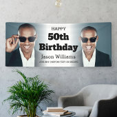 男性パーソナライズされた写真コラージュ50th誕生日パーティー 横断幕
