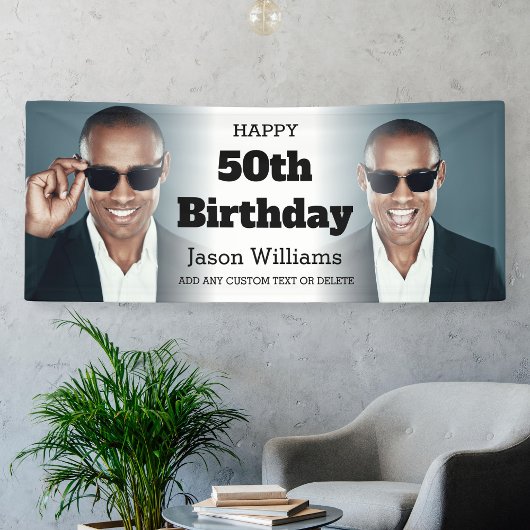 男性パーソナライズされた写真コラージュ50th誕生日パーティー 横断幕