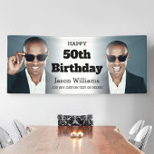 男性パーソナライズされた写真コラージュ50th誕生日パーティー 横断幕