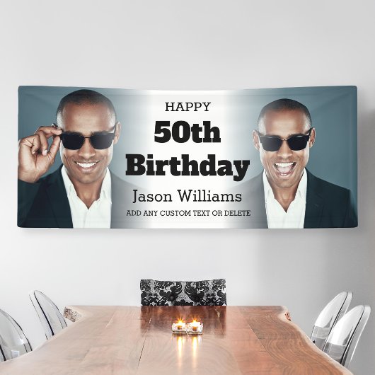 男性パーソナライズされた写真コラージュ50th誕生日パーティー 横断幕