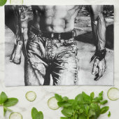 男性パーソナライズされた名手描きセクシーアルファカウボーイ キッチンタオル (折り畳み)