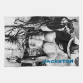 男性パーソナライズされた名手描きセクシーアルファカウボーイ キッチンタオル (横)