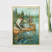 男性ボート魚釣りグリーティングカード カード (正面)