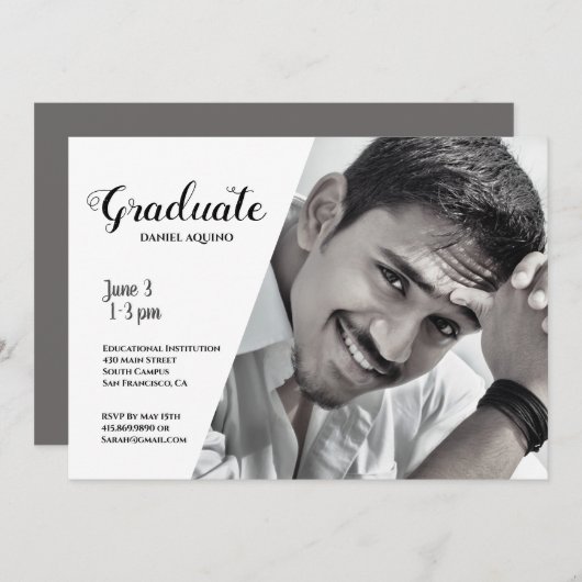 男性モダンのカスタム写真卒業 招待状 (正面/裏面)