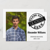 男性モダン写真卒業者 招待状 (正面/裏面)