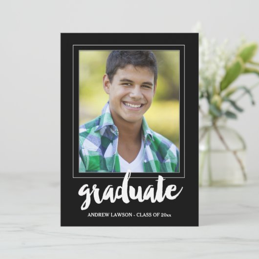 男性モダン写真枠卒業パーティー招待状 招待状 (スタンド正面)