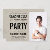 男性モダン卒業グレー卒業パーティー招待状 招待状 (正面/裏面)