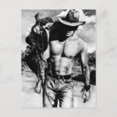 男性モダン西カッコいい雄カウボーイ手描き芸術 ポストカード (正面)
