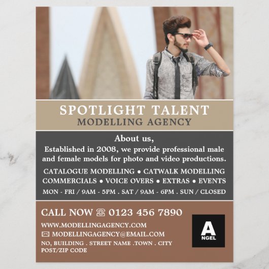 男性モデル、Modeling Agency、モデルエージェント チラシ (正面)
