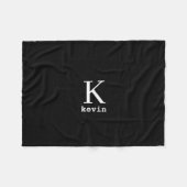 男性モノグラムのの白黒の名パーソナライズされた フリースブランケット (正面(横))