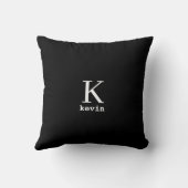 男性モノグラムの名パーソナライズされた黒・白 クッション (裏面)
