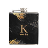 男性モノグラムモダンブラック金ゴールドパーソナライズされた フラスク (正面)