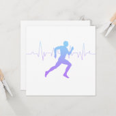 男性ランニングのシルエットグラデーションとハートビートライン カード (正面/裏面インサイチュ)