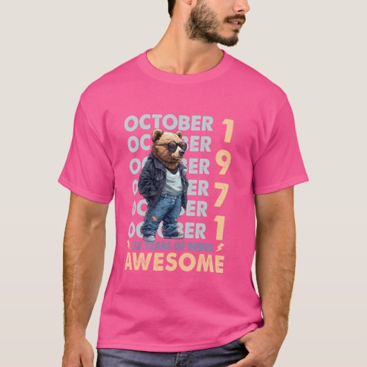 男性レジェンド1971年10月53日誕生日クールベア53 Tシャツ (正面)