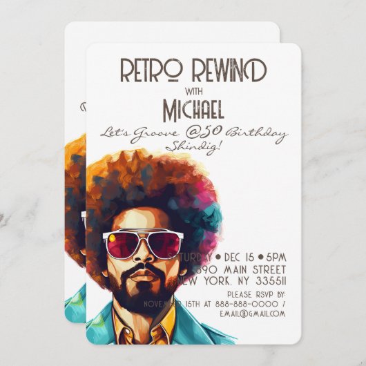 男性レトロ巻き戻し50誕生日Shindigパーティー 招待状 (正面/裏面)