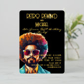 男性レトロ巻き戻し50誕生日Shindigパーティー 箔招待状 (立ち正面)