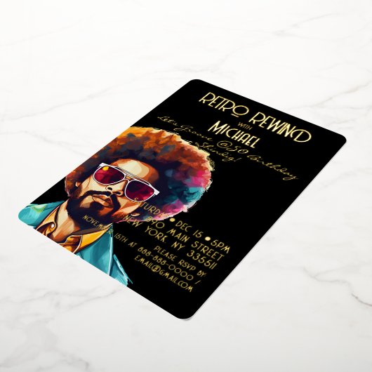 男性レトロ巻き戻し50誕生日Shindigパーティー 箔招待状 (回転した状態)