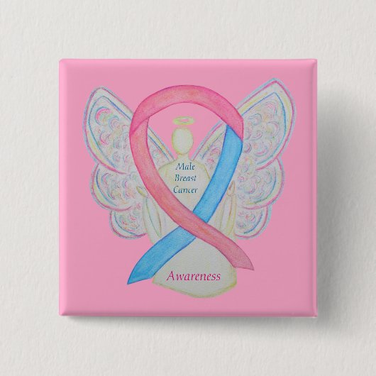 男性乳がんエンジェルピンク認識度リボンピン 缶バッジ (正面)