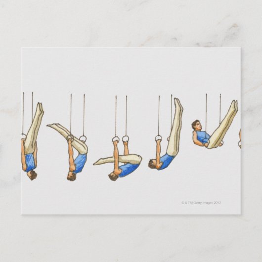 男性体操選手を示すイラストレーションのシーケンス2 ポストカード (正面)