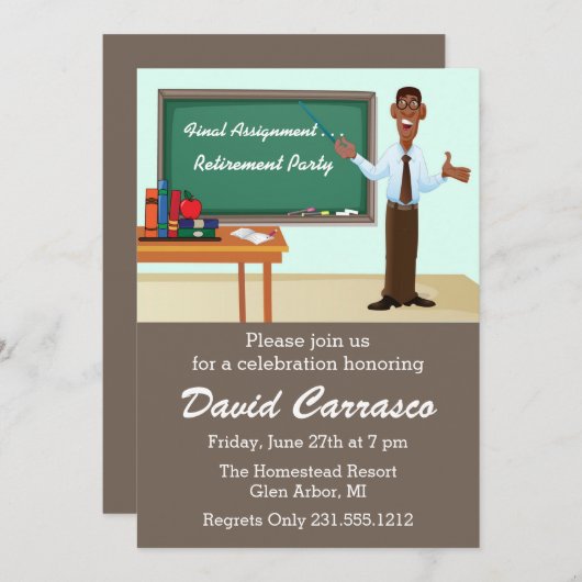 男性先生退職パーティの招待状-アフリカ 招待状 (正面/裏面)