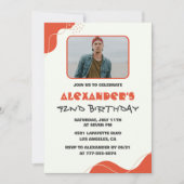 男性写真42歳の誕生日招待状赤モダン色 招待状 (正面)