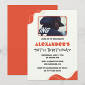 男性写真46歳の誕生日招待状赤モダン 招待状 (正面/裏面)