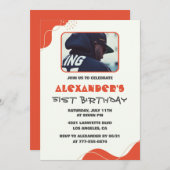 男性写真51歳の誕生日招待状モダン赤 招待状 (正面/裏面)