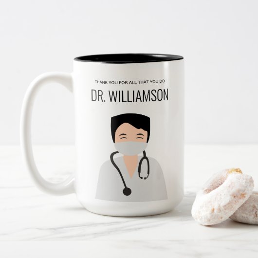 男性医師イラストレーションありがとう ツートーンマグカップ (ドーナツ)