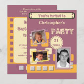 男性向けのあらゆる年齢のワインレッドの21歳パーティーの写真を追加 招待状 (正面/裏面)