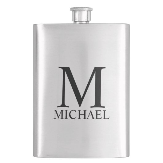 男性向けの名入れイニシャルと名前のボトル フラスク (正面)
