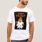 男性向けの快適なハロウィーンの基本的な黒Tシャツ Tシャツ (正面)