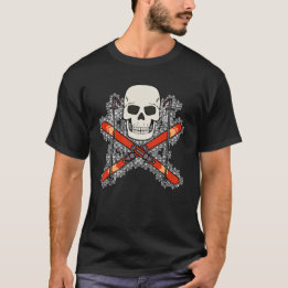 男性向けスケーターガイコツ海賊デザイン Tシャツ