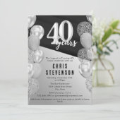 男性向けブラックシルバーバルーン 40歳の誕生日 招待状 (スタンド正面)