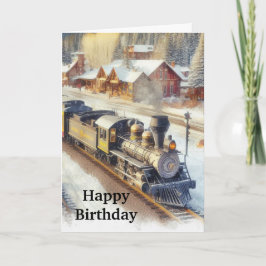 男性向け ヴィンテージ列車の冬の誕生日カード カード