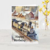 男性向け ヴィンテージ列車の冬の誕生日カード カード (黄色い花)