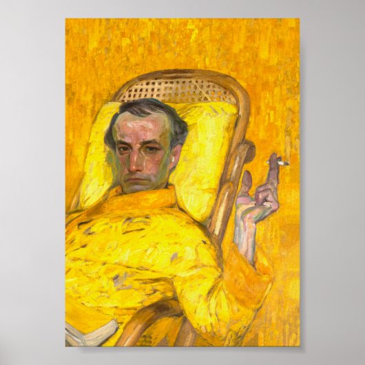 男性喫煙Aシガレットinイエローヴィンテージポートレート ポスター (正面)