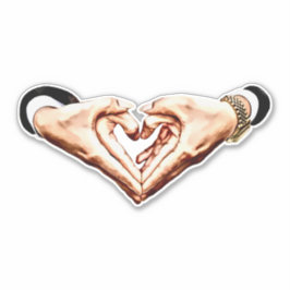 男性女性は手をハートの形のラブアートに結合 シール