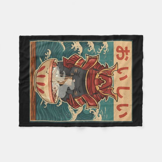 男性女性ティーンズの女の子も楽しめるラーメンを食べる猫のかわいいグッズ フリースブランケット (正面(横))