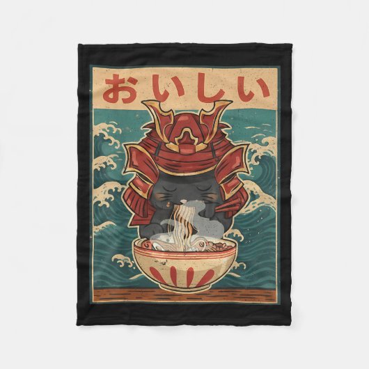 男性女性ティーンズの女の子も楽しめるラーメンを食べる猫のかわいいグッズ フリースブランケット (正面)