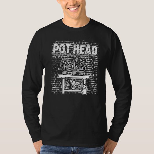 男性女性ポットヘッド多肉性サボテン植物園芸 Tシャツ (正面)