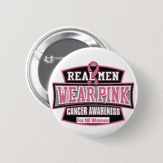 男性実在衣服ピンク、全女性:乳がん 缶バッジ (正面&裏面)