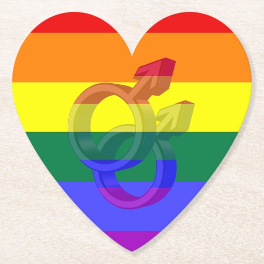 男性対プライド記号虹フラグ ペーパーコースター (正面)