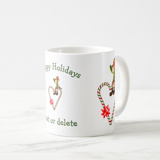 男性小妖精や小人キャンディーケーンクリスマスホリデー コーヒーマグカップ (正面右)