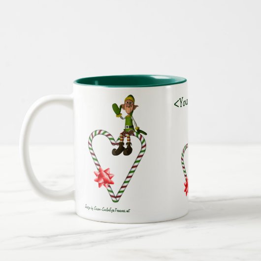 男性小妖精や小人ハートパーソナライズされたクリスマスホリデーマグ ツートーンマグカップ (左)