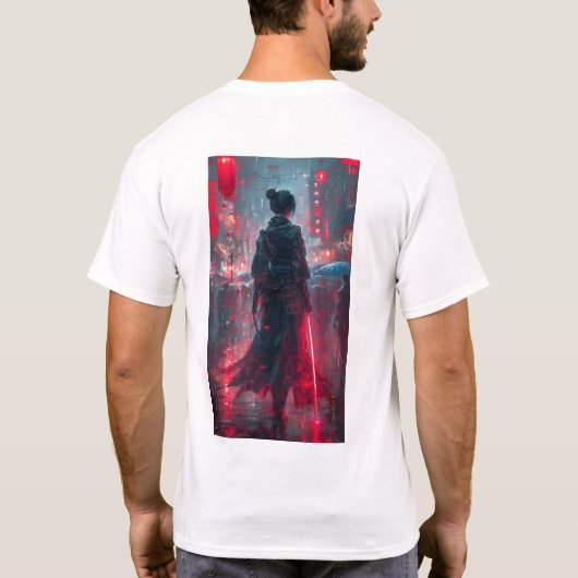 男性性女性侍アニメTシャツ Tシャツ (裏面)